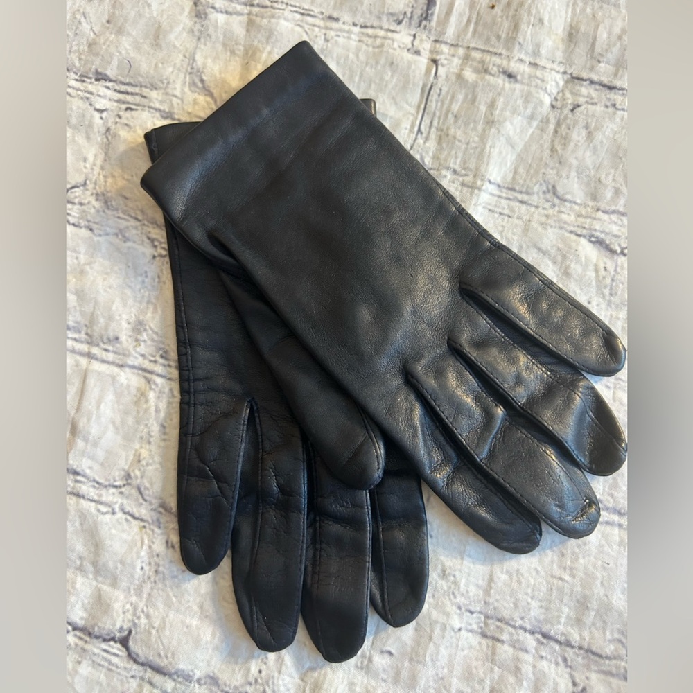 ITALY VINTAGE INK NAVY LEATHER NYLON LINING WOMEN’S GLOVES SIZE 7